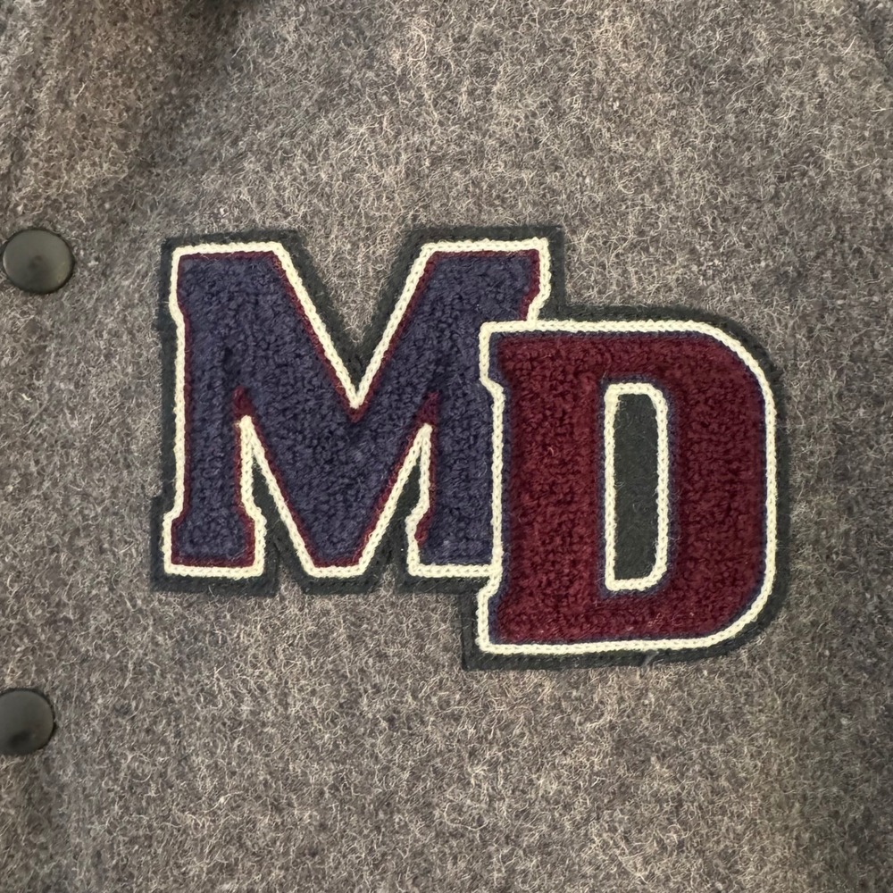 VTG Identity Inc Mighty Ducks Leather Wool Varsity Jacket Gray Made in USA Large - Picture 5 of 15